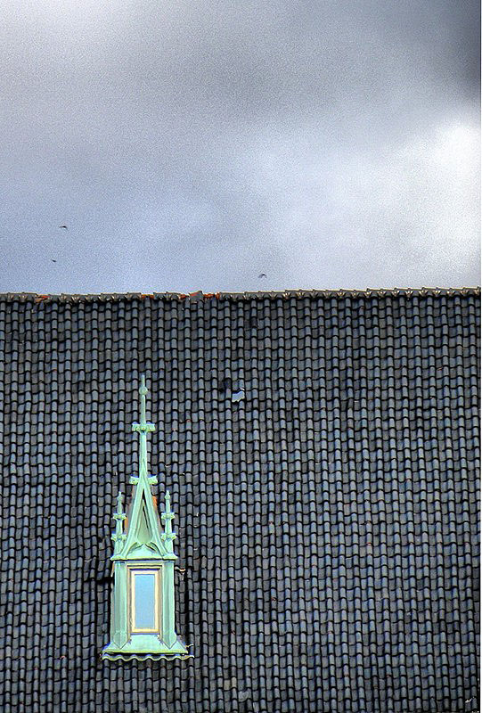 Rooftop spires like this one adorn many of Scranton's Victorian-Gothic buildings. Vi took this picture.