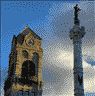 Clock tower and “Soldiers and Sailors” Monument at Lackawanna County Courthouse. Vi took this picture.