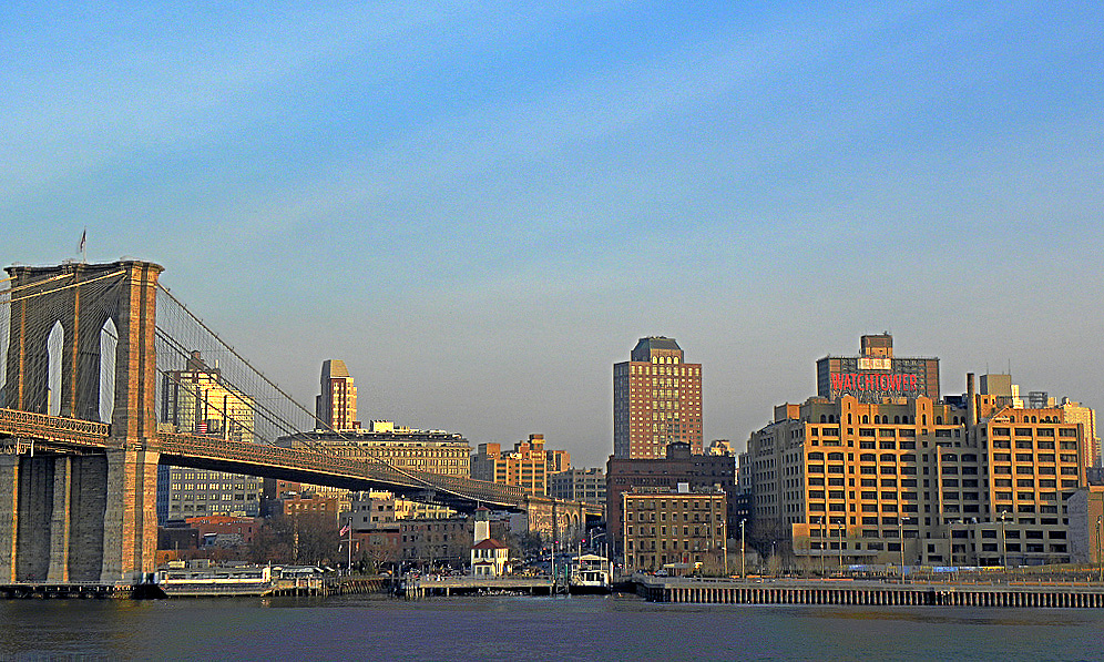 Brooklyn Bridge with a portion of the Brooklyn skyline. Vi took this photo.