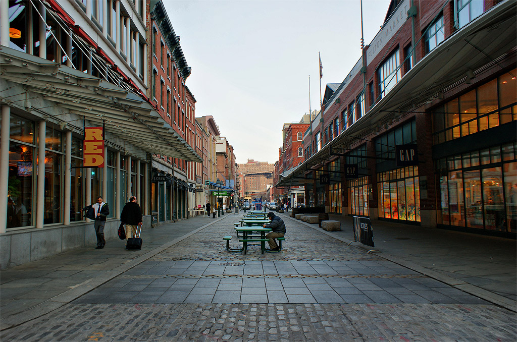 Listening to music on Front Street.