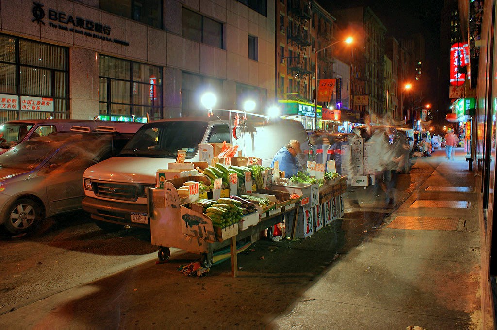 Fruit vendor on Mulberry Street in Chinatown.